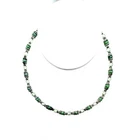Artisan Silver Green Moss Agate Crystal Beaded Toggle Collar Necklace Vintage