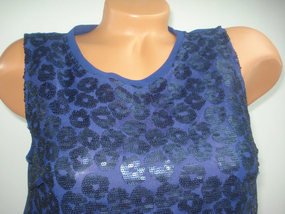 Blusa regata feminina Covington azul leopardo lantejoulas sem mangas - Imagem 2 de 4