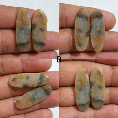 A+ Natural Moss Agate Pair Oval Shape Cabochon Loose Gemstone For Making Jewelry - Picture 3 of 13