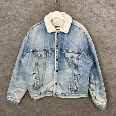 Vintage Levis Jacke Herren Large Blau Sherpa Borg Denim Trucker Made In USA 80er