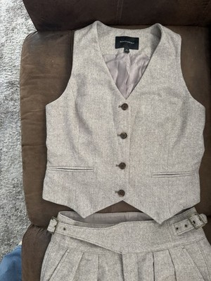 Banana Republic Womens 2 Piece Herringbone Vest and Pant Suit Set Tan Wool Sz 8