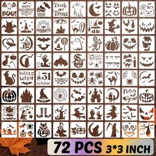 72 Pcs Halloween Stencils for Painting Set, 3 3 Inch Reusable Bat Cat Ghost S...