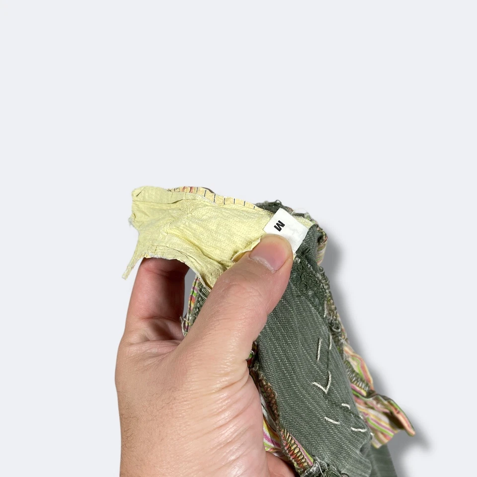 Da-Nang 迷彩丝绸棉工装服女式 M 刺绣鸟拼布波西米亚 — 第 3/4 张图片