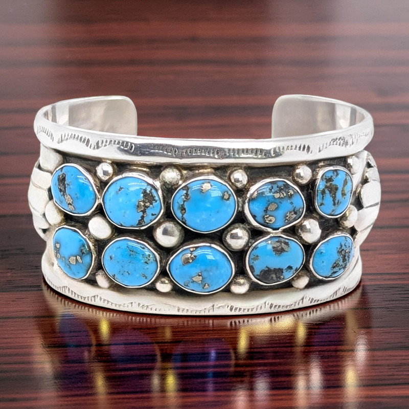 ESTATE NATIVE AMERICAN STERLING SILVER TURQUOISE 7 1/8" CUFF BRACELET #shlf