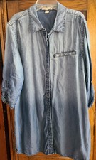 Coldwater Creek Womens Shirt Dress Sz XL Blue Tencel 3/4 Sleeve Button Front
