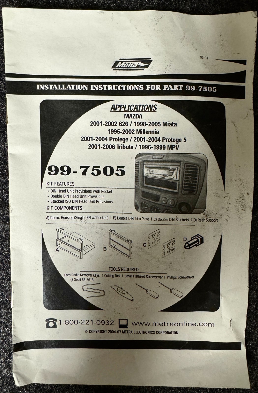 Metra 99-7505 for select Mazda 1995-2006 Single/Double Install Kit DIN USA