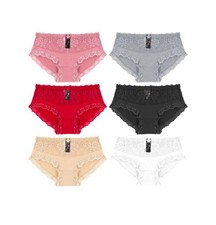 Women's Rose Lace Trimmed Panties Cotton Blend Stretch Briefs 12 Pack