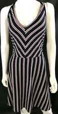 Try This Fit & Flare Casual Dress Navy Blue Striped Stretch NEW Plus Size 3X
