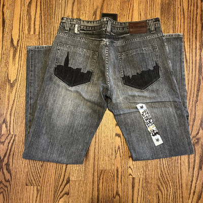 Vintage Zoo York Manhattan Jeans Skyline Pocket Design Black Fade Size 34 RARE