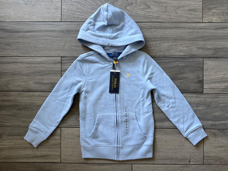 POLO RALPH LAUREN FULL ZIP HOODED KIDS SWEATSHIRT, BLUE, NWT, 6