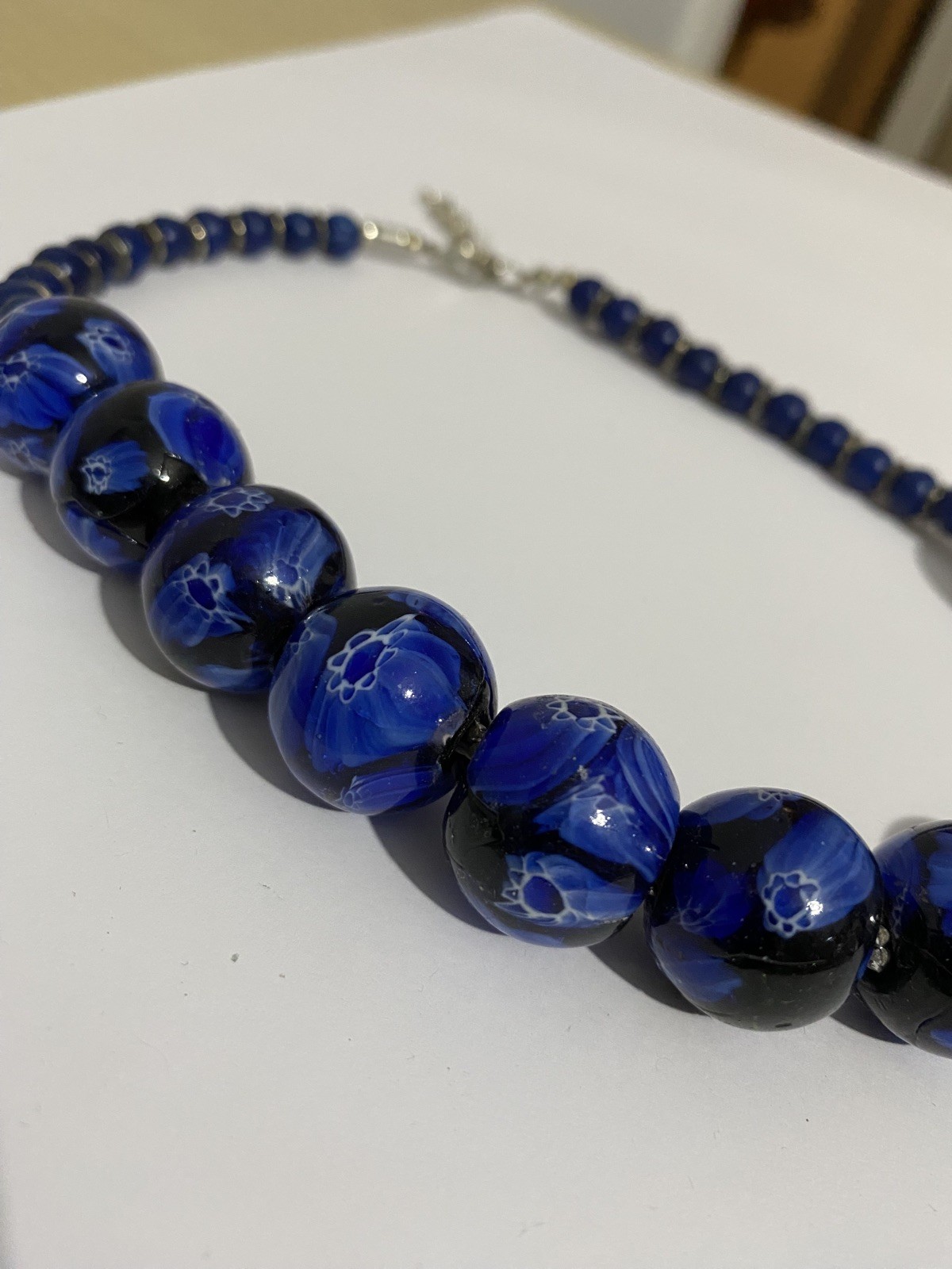 Statement Blue Chunky Patterned Bead Necklace And… - image 2