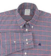 Brooks Brothers Shirt Mens Medium Blue Red Check Plaid Milano Fit Button Down