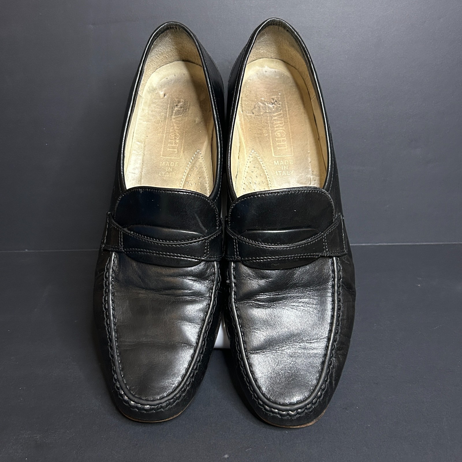 ET Wright Men's Black Leather Penny Loafers Slip On Dress Shoes Size 11.5B Italy image 3