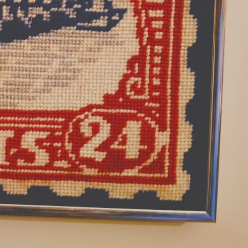 Vintage Needlepoint Framed Inverted Jenny Postage Stamp Artwork Handmade - Image 2 of 2