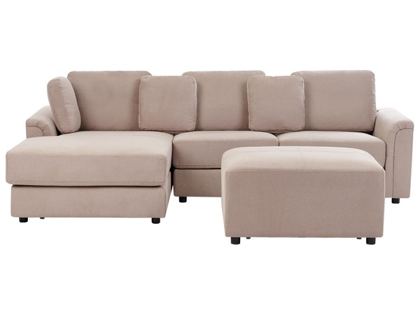 Ecksofa Mit Ottomane Stoff Beige/ Taupe Rechtsseitig FüR 4 Personen L-Form Kohlo-image