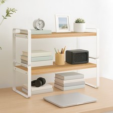 3 Tier Office Desk Shelf Organizer Wood Desktop Display Shelf Rack Multipurpose