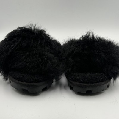 UGG Fluff Yeah Women's Slide Slippers Black Faux Fur Size 7 Amazing Soft Thick 