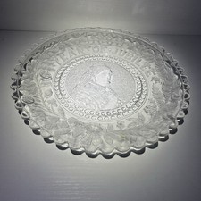 Antique Pressed Glass Large Dish Victoria Jubilee 1887 - 25cm Diameter - Clear