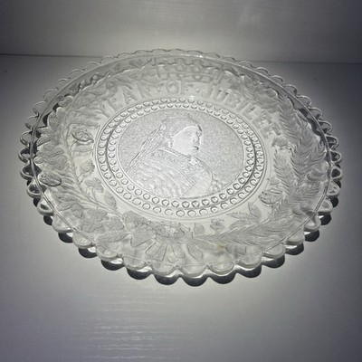 Antike Pressglas große Schale Victoria Jubilee 1887 - 25 cm Durchmesser - klar