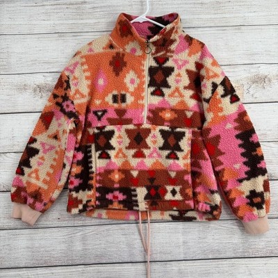 Billabong Switchback Fleece Pullover Women Medium Pink Orange Tribal J6413BTI
