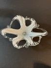 White Encased Murano Italian Style Art Glass Bowl Hand Blown Lacey Vintage Decor