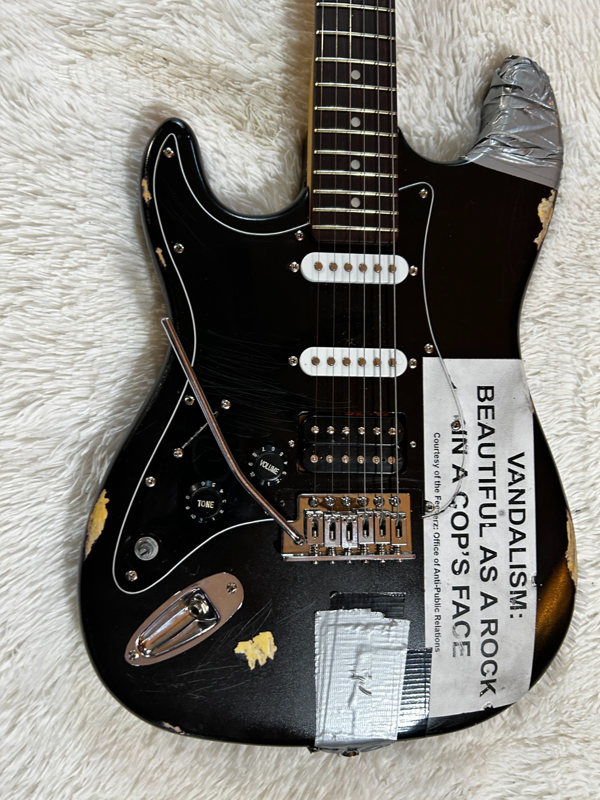 Kurt Cobain Vandalism Strat - Left Handed Custom Built Replica With Case