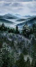 23" Fabric Panel | Timeless Treasures Misty Mountain Foggy Pine Forest Scene
