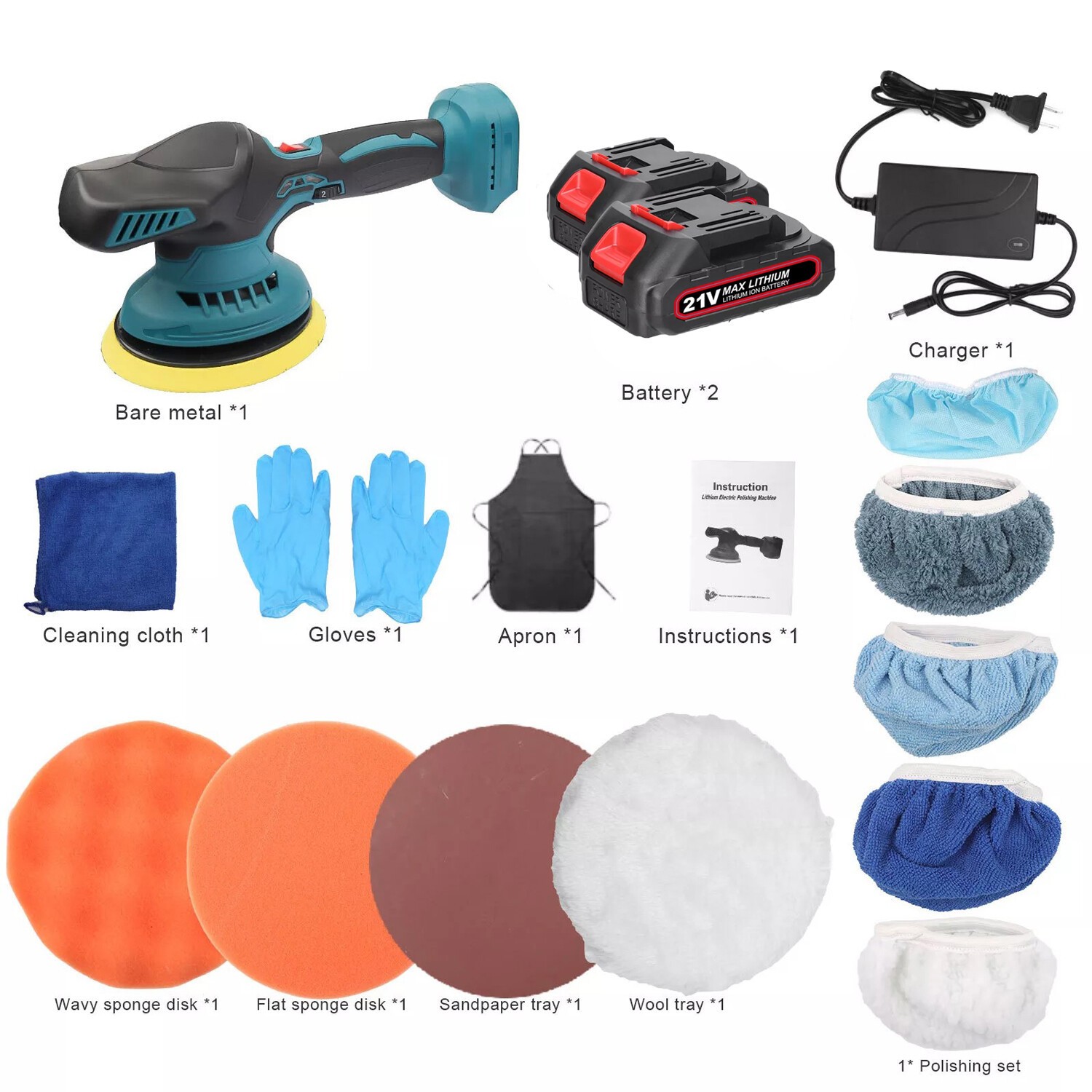 Wireless Car Polisher Buffer Sander Waxer Power Machine for Home w/ 2 Batteries