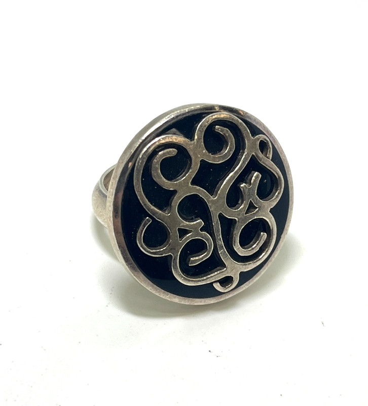 Silver 950 Black Onyx Round Statement Filigree Dome Ring Size 7