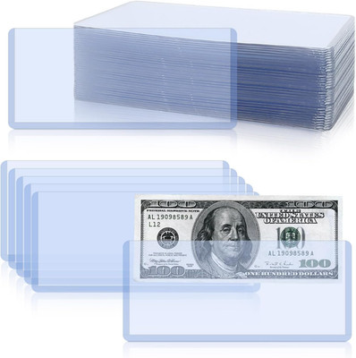 50 Pack Hard Plastic Clear Money Holder, 6.8'' X 2.9'' PVC Transparent Bill Money