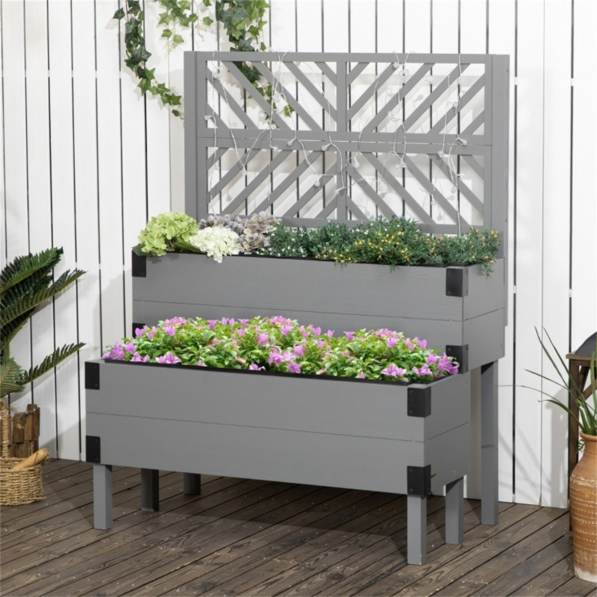 Wooden Flower Planter Box Shelf for Garden Home Decor Outdoor Indoor Use