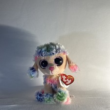 TY Beanie Boos Rainbow the Poodle 6" Tall Stuffed Plush Doll w/ Heart Tag
