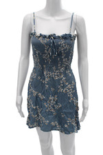 Faithfull The Brand Women Mini Sundress Blue Square Neck Sleeveless Size 6