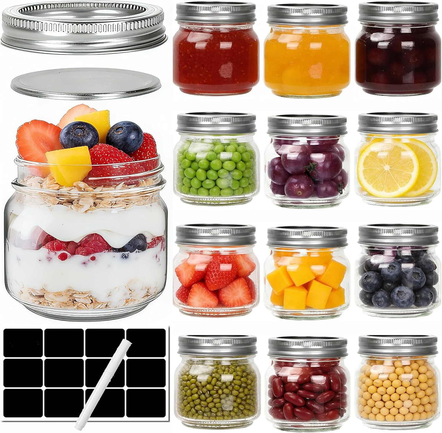 12 Pack Glass Mason Jars 240ml Canning Jars with Airtight Lids for Pickling