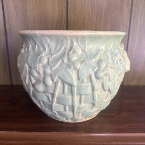 McCoy Pottery Jardiniere Planter Basketweave & Berries - Vintage - see photos!