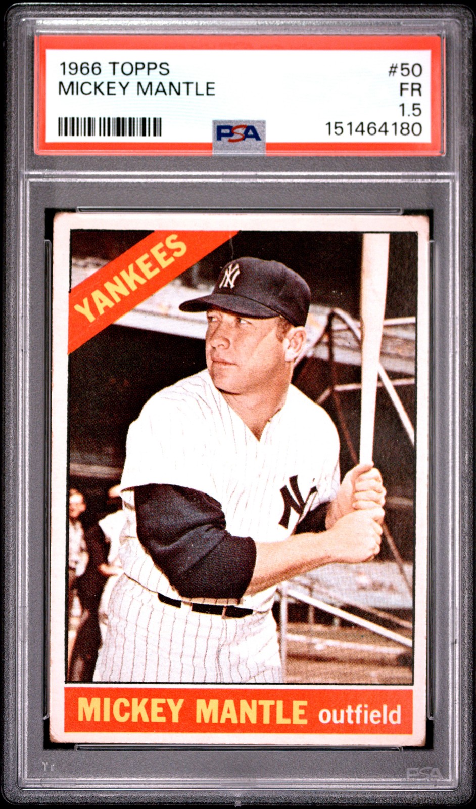 1966 TOPPS #50 MICKEY MANTLE PSA 1.5 view 1