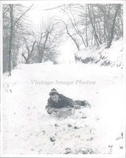 1960 Photo Jim Poland Young Boy Child Sledding Snow Covered Ground