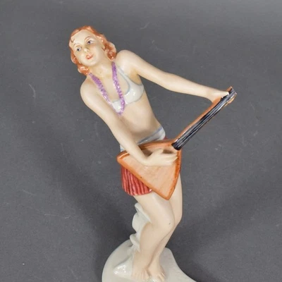 Royal Dux Elly Strobach Art Deco Mädchen mit Balalaika Figur figure Porzellan - Bild 1 von 4