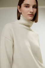 $239 / LILYSILK Women's 100% CASHMERE Relaxed Fit TURTLENECK SWEATER - L