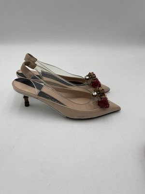 Gucci Eleanor Strawberry Plexi slingback heels in nude patent leather Size 35
