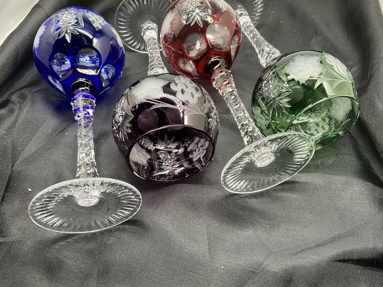 4 Nachtmann Traube Cut to Clear Crystal Wine Hock Goblets Glasses - Excellent