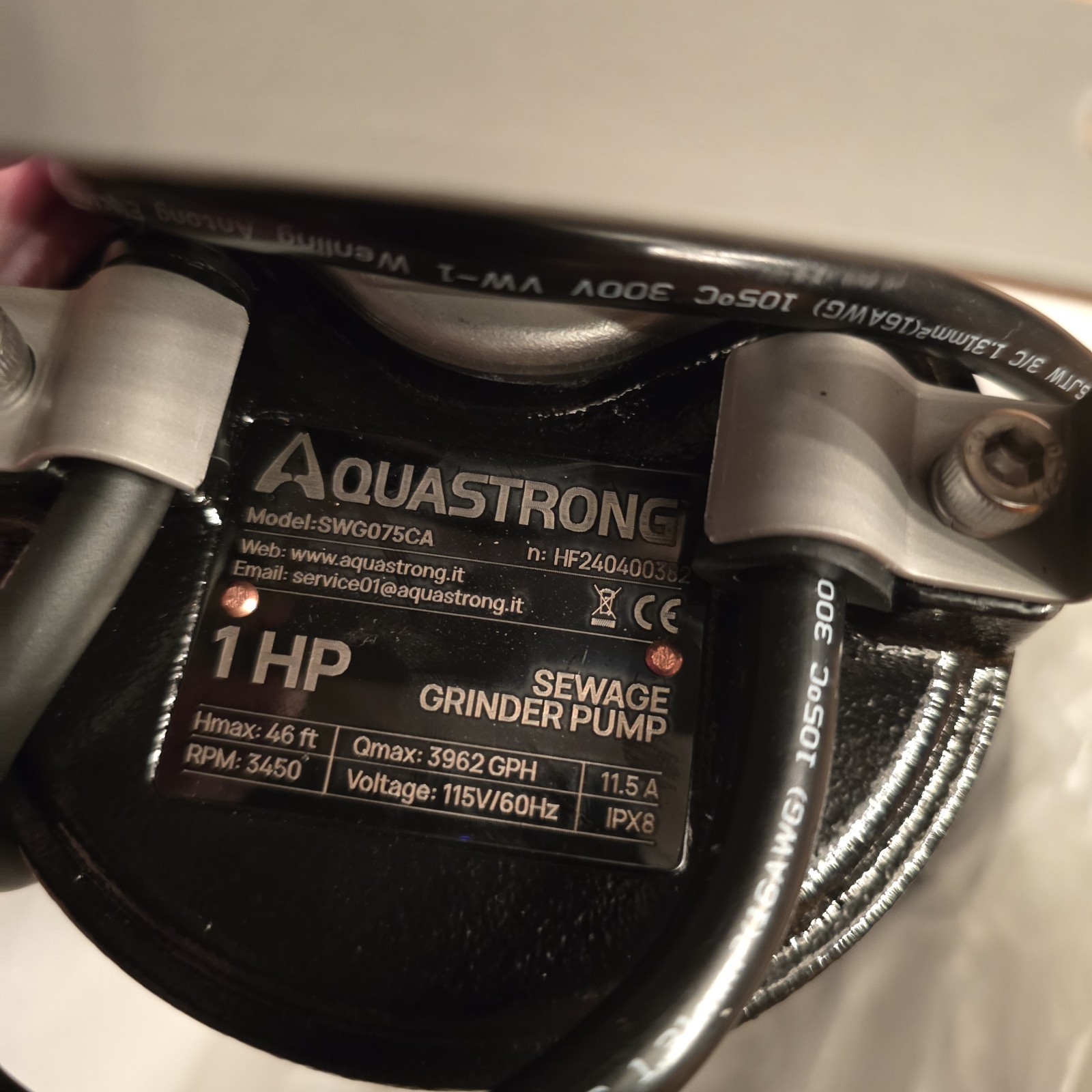 Aquastrong 1HP Sewage Grinder Pump, Stainless Steel, 115V Automatic Float Switch