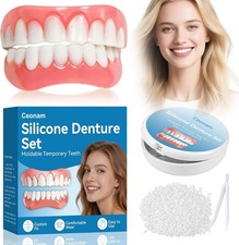 Silicone Denture Set Upper Lower Full Teeth with Dental Adhesive Beads  Tweezer