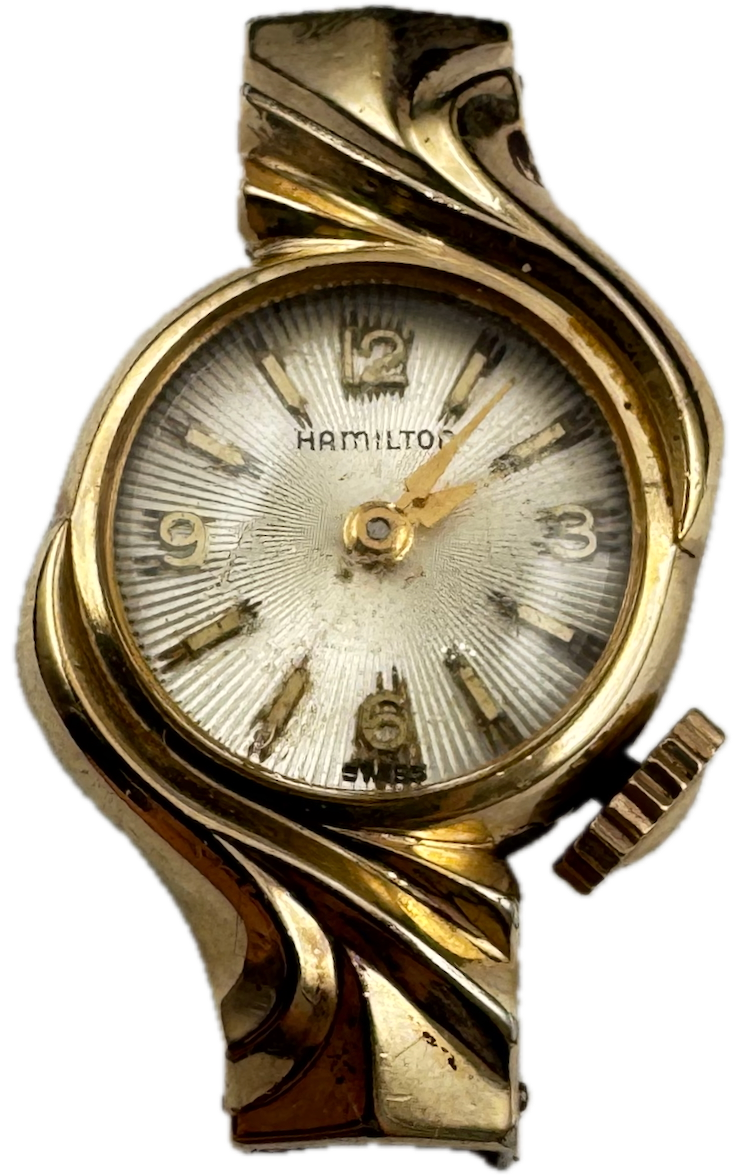 Vintage Hamilton Sunburst Deco Ladies Mechanical Wristwatch 603 Steel & 10k RGP