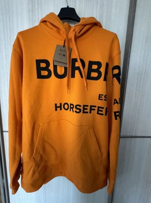 Burberry Orange Horseferry Hoodie L Neu mit Etikett Baumwolle Monogramma Authentic