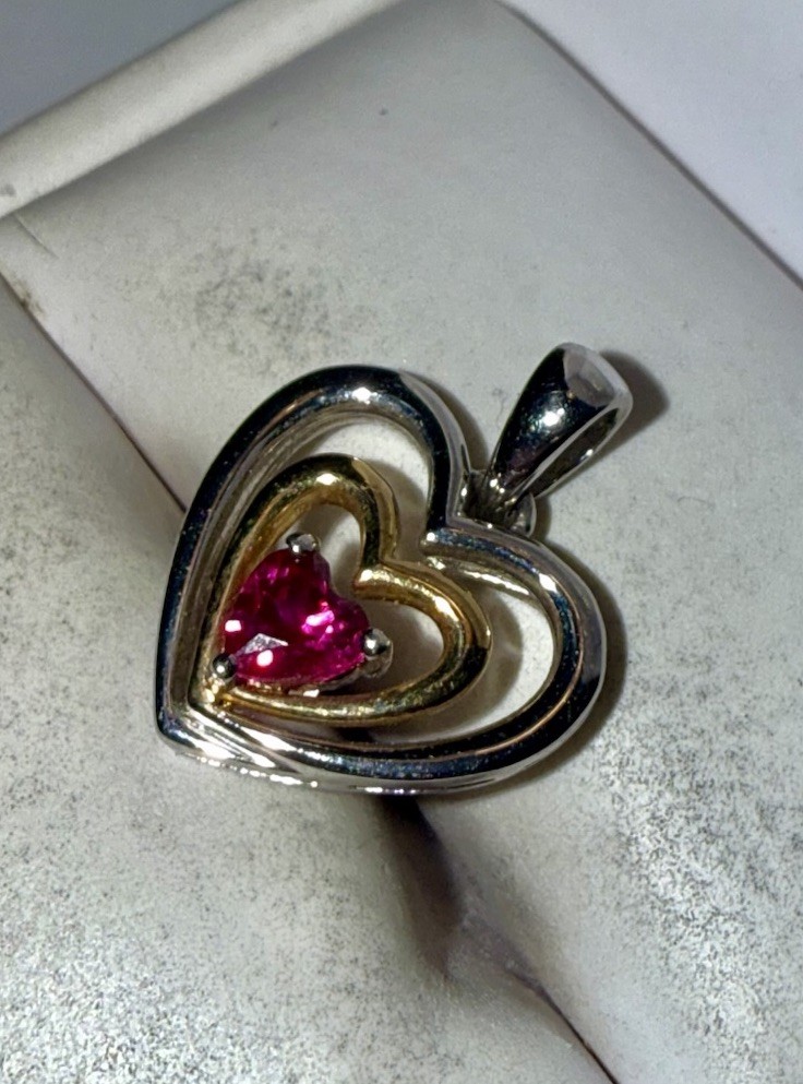 ESTATE Solid Sterling Silver Gold-Tone Ruby Heart… - image 2