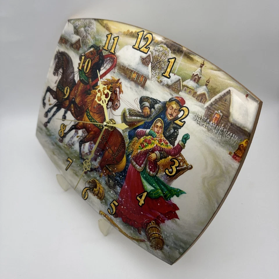 Reloj de Pared Caballos Troika Rusa 11.5” x 8” Reloj de Madera Analógico a Batería Foto 2 de 4