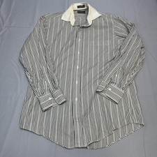 VTG Christian Dior Shirt Mens 15.5 32 Black Stripe Contrast Collar USA 80s Cache