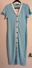 NWT Fashion Women Light Blue Teal Casual Woven Dress Large Midi Calf Length