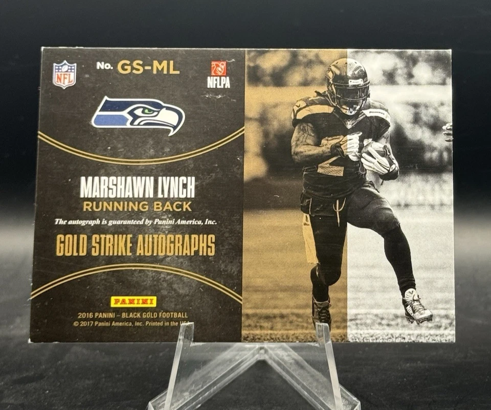 Marshawn Lynch 2016 Panini Black Gold #GS-ML Gold Strike Autographs /49 - Image 2 of 2